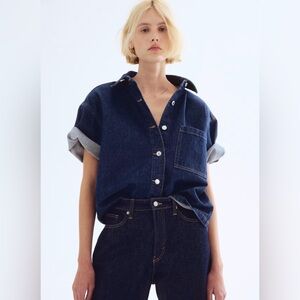 H&M SHORT SLEEVE OVERSIZED DENIM SHIRT